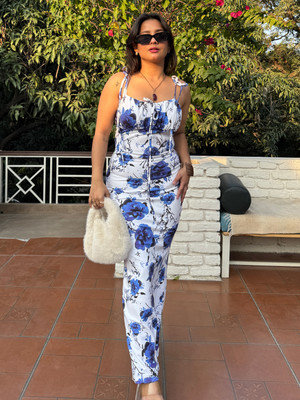 TANDUL Women Bodycon Light Blue Maxi/Full Length Dress