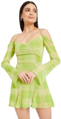 DRAPE AND DAZZLE Women Fit and Flare Green Dress