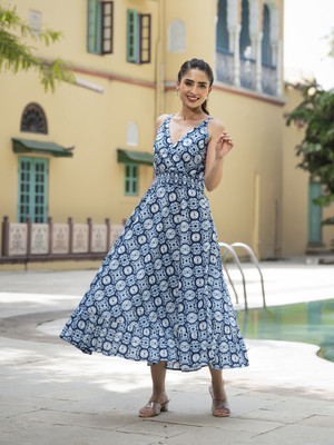 DIVENA Women A-line Blue Midi/Calf Length Dress