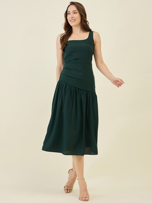 AAYU Women Fit and Flare Green Midi/Calf Length Dress
