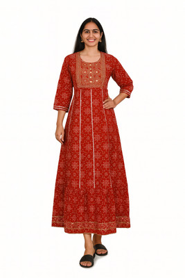 Orange Paper Women Gown Maroon Ankle Length Dress