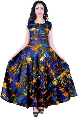 HouseOfCommon Women Maxi Blue Full Length Dress