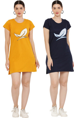 HouseOfCommon Women T Shirt Multicolor Above Knee/Mid Thigh Length Dress