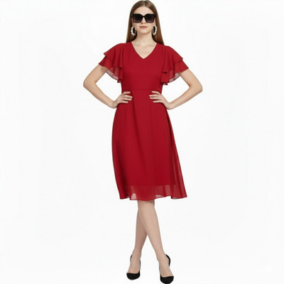 Warsian Women A-line Maroon Knee Length Dress