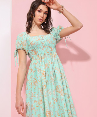 Tokyo Talkies Women Fit and Flare Green Mini/Short Dress