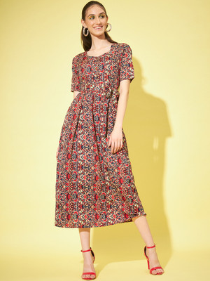 Moda Rapido Women A-line Multicolor Midi/Calf Length Dress