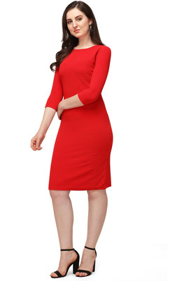 Trendz Creation Women Bodycon Red Knee Length Dress