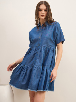 ZUMMER Women Shirt Blue Above Knee/Mid Thigh Length Dress