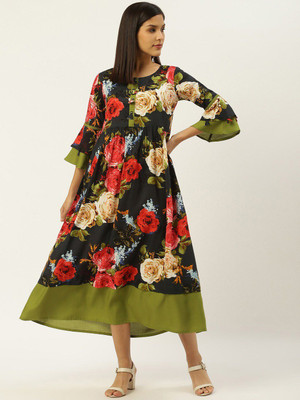 all about you Women Fit and Flare Black Midi/Calf Length Dress