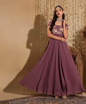 Miss Chase Women Fit and Flare Purple Maxi/Full Length Dress