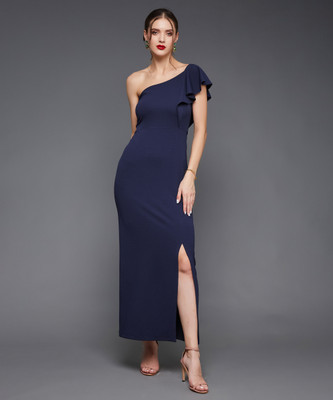 Miss Chase Women A-line Dark Blue Maxi/Full Length Dress