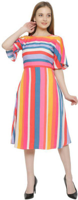 StyloQueen Women Fit and Flare Multicolor Below Knee Dress