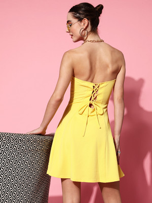 VENI VIDI VICI Women Bodycon Yellow Above Knee/Mid Thigh Length Dress