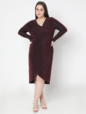 Vero Moda Curve Women Bodycon Maroon Midi/Calf Length Dress