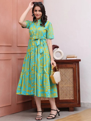 Giabella Women Gown Blue Below Knee Dress