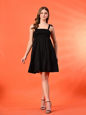 ADRIANA Women A-line Black Mini/Short Dress