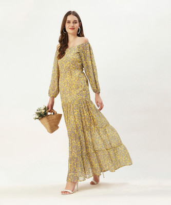 Dressberry Women Fit and Flare Multicolor Maxi/Full Length Dress