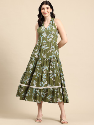 METRONAUT Women A-line Multicolor Midi/Calf Length Dress