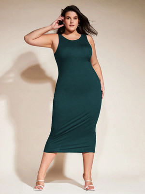 Toochki Women Bodycon Dark Green Midi/Calf Length Dress