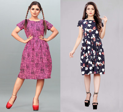 Modli 20 Fashion Women Fit and Flare Multicolor Below Knee Dress
