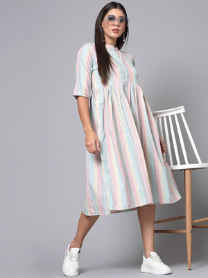 Moda Rapido Women Fit and Flare Multicolor Midi/Calf Length Dress