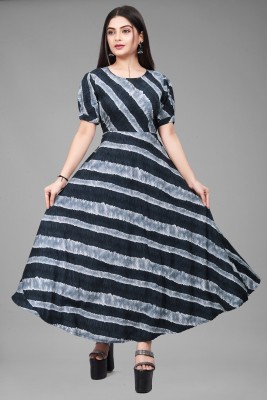 ZIVRI Women Maxi Dark Blue, Grey Dress
