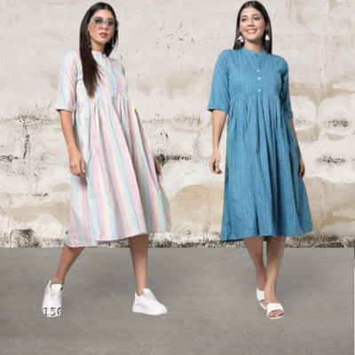 Rangrasiya Creation Women Fit and Flare Multicolor Knee Length Dress