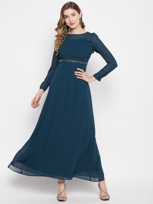 MADAME Women Fit and Flare Dark Blue Dress