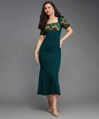 Miss Chase Women Bodycon Green Midi/Calf Length Dress