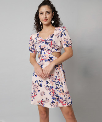 Emeros Women Fit and Flare Beige Above Knee/Mid Thigh Length Dress