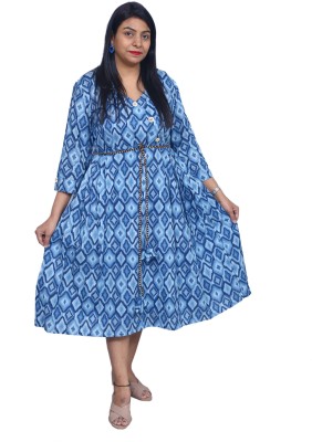 AKEW FASHION Women Fit and Flare Blue Dress