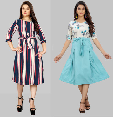 Modli 20 Fashion Women Fit and Flare Multicolor Below Knee Dress