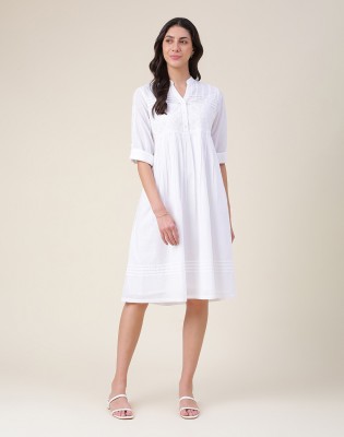 Fabindia Women Fit and Flare White Dress