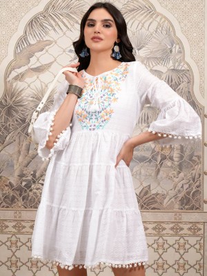 Vishudh Women Fit and Flare White Dress