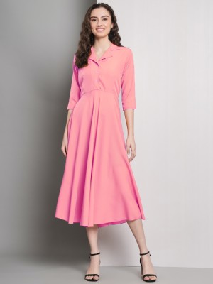 rino Women Fit and Flare Pink Dress