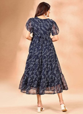 Raiyani Enterprise Women Fit and Flare Blue Dress