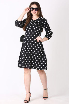 EDENRYD Women A-line Black Knee Length Dress