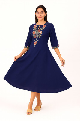 PASANDEEDA Women A-line Blue Knee Length Dress