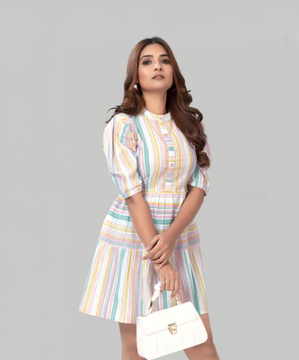 ZELZIS Women A-line Yellow, White, Light Green, Pink Knee Length Dress