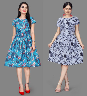 MAHADEV Women Fit and Flare Blue Mini/Short Dress