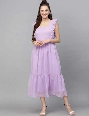 RC FASHION Women Fit and Flare Purple Midi/Calf Length Dress