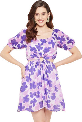 HouseOfCommon Women A-line Purple Above Knee/Mid Thigh Length Dress