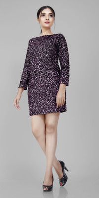 HouseOfCommon Women Bodycon Purple Above Knee/Mid Thigh Length Dress