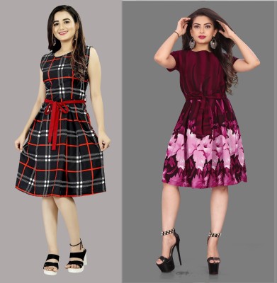 maruti fab Women Fit and Flare Maroon Dress