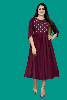 Shreeji Fashionn Women Fit and Flare Maroon Midi/Calf Length Dress