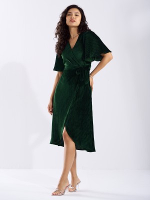 AASK Women Fit and Flare Dark Green Dress