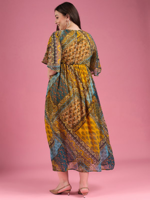 DressBerry Curve Women Maxi Yellow Full Length Dress