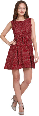 prabhas Women Skater Maroon Above Knee/Mid Thigh Length Dress