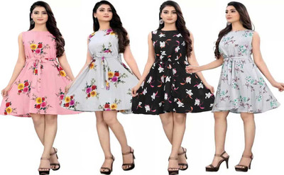 AK Fashion Women A-line Multicolor Above Knee/Mid Thigh Length Dress
