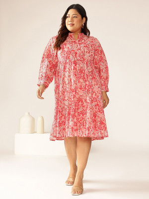 Janasya Women A-line Pink Midi/Calf Length Dress